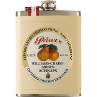 Edelstahl-Flachmann mit Williams-Birnen Schnaps 40 % vol
