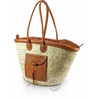 Korbtragetasche Palma-Serie mit Ledergurt, Oberrand, Tasche und Reisverschluß, 50 x 32 cm, je Korb