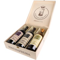 Holzkiste Fontanafredda mit Barolo, Barbera Raimonda und Arneis Pradalupo