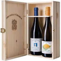 Holzkiste Michele Chiarlo mit Barbera Le Orme und Moscato Nivole