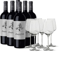 6 Flaschende Juan Gil Silver Label 12 meses + 6 Gläsern Weinflaschen mit Gläsern