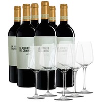 6 Flaschende La Atalaya del Camino + 6 Gläsern Weinflaschen mit Gläsern