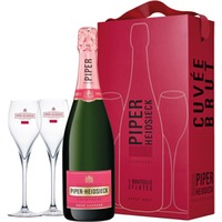Piper-Heidsieck Rosé Sauvage Champagne AOC Brut 0,75 ℓ, Geschenkset mit Sektgläsern