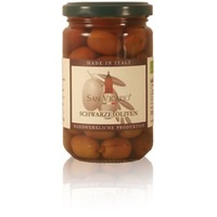 San Vicario Schwarze Oliven mit Stein im Glas 280g