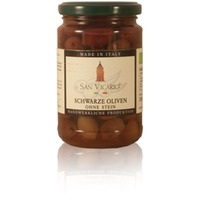 San Vicario Schwarze Oliven OHNE Stein im Glas 280g