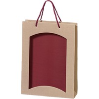 3er Papiertüte natur/bordeaux mit Sichtfenster TU 3650
