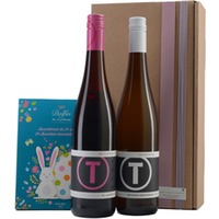 Weinpaket Tina Pfaffmann mit Osterschokolade von Dolfin