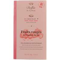 Zartbitterschoklade mit roten Beeren und Leinsamen