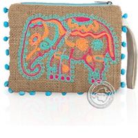 Tragetasche mit Handgelenkschlaufe Palma-Serie mit Stickerei Elefant, Jutestoff Reißv., 19 x 16 cm