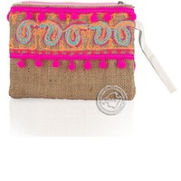 Tragetasche mit Handgelenkschlaufe Palma-Serie mit Stickerei Wellen, Jutestoff Reißv., 19 x 16 cm