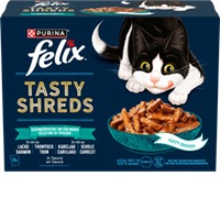 Purina Felix Tasty Shreds Geschmacksvielfalt aus dem Wasser in einer köstlichen Sauce