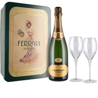 Ferrari Perlé Trento Brut DOC 0,75 ℓ, Geschenkset mit Sektgläsern