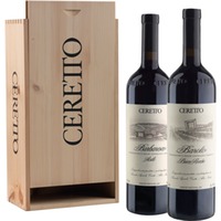 Holzkiste Ceretto mit Barolo Bricco Rocche und Barbaresco Asili