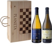 Planeta Schachbrett Schachtel mit Cometa und Chardonnay
