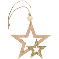 Holzanhänger "Winterstern" Natur/Gold