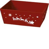 Präsentkorb rot viereckig klein. Schlitten-Motiv